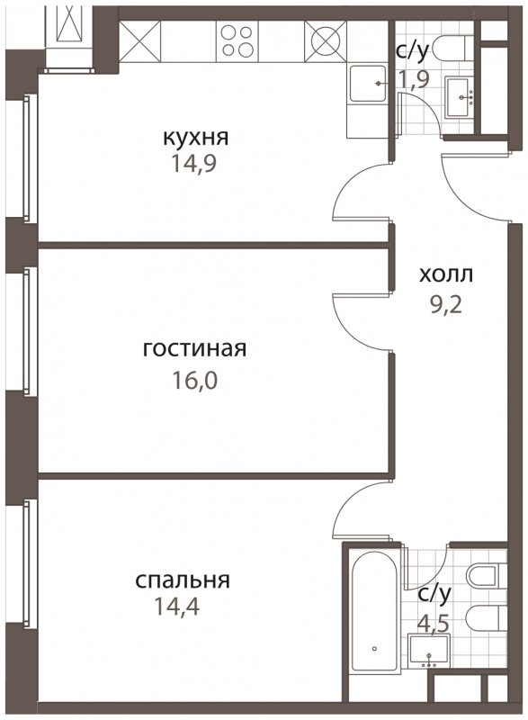 2-комнатная квартира без отделки, 60.9 м2, 7 этаж, дом сдан, ЖК HomeCity, корпус 1 - объявление 2233483 - фото №1