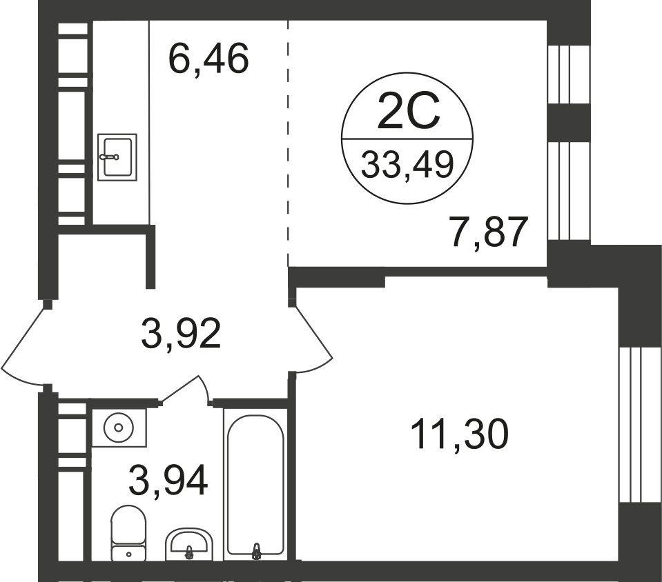 2-комнатная квартира с полной отделкой, 32.6 м2, 7 этаж, дом сдан, ЖК Люберцы, корпус 66 - объявление 2333576 - фото №1