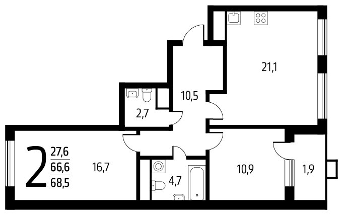 2-комнатная квартира с полной отделкой, 68.5 м2, 5 этаж, дом сдан, ЖК Новые Ватутинки. Центральный, корпус 9/1/1.1 - объявление 2290897 - фото №1