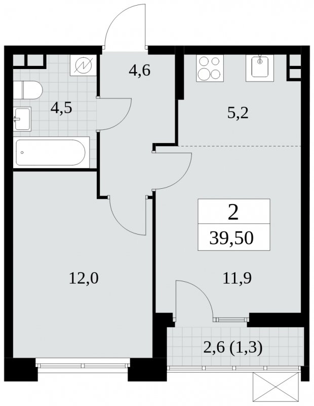 2-комнатная квартира (евро) без отделки, 39.5 м2, 4 этаж, сдача 4 квартал 2024 г., ЖК Скандинавия, корпус 2.27.3 - объявление 1840464 - фото №1