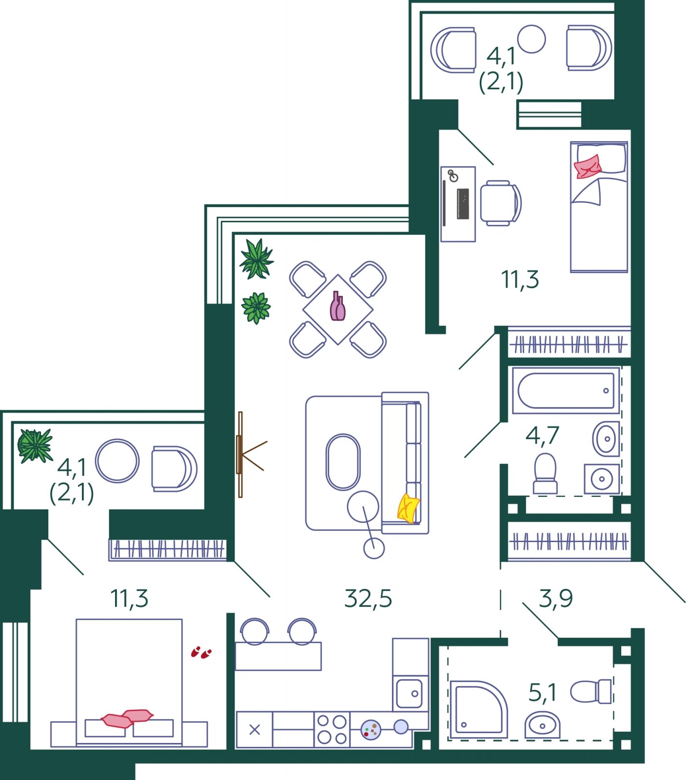 2-комнатная квартира без отделки, 73 м2, 14 этаж, сдача 1 квартал 2024 г., ЖК SHAGAL, корпус 1.5 - объявление 1981109 - фото №1