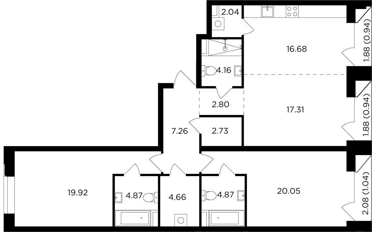 3-комнатная квартира без отделки, 110.27 м2, 9 этаж, сдача 4 квартал 2023 г., ЖК FORIVER, корпус 3 - объявление 2127246 - фото №1