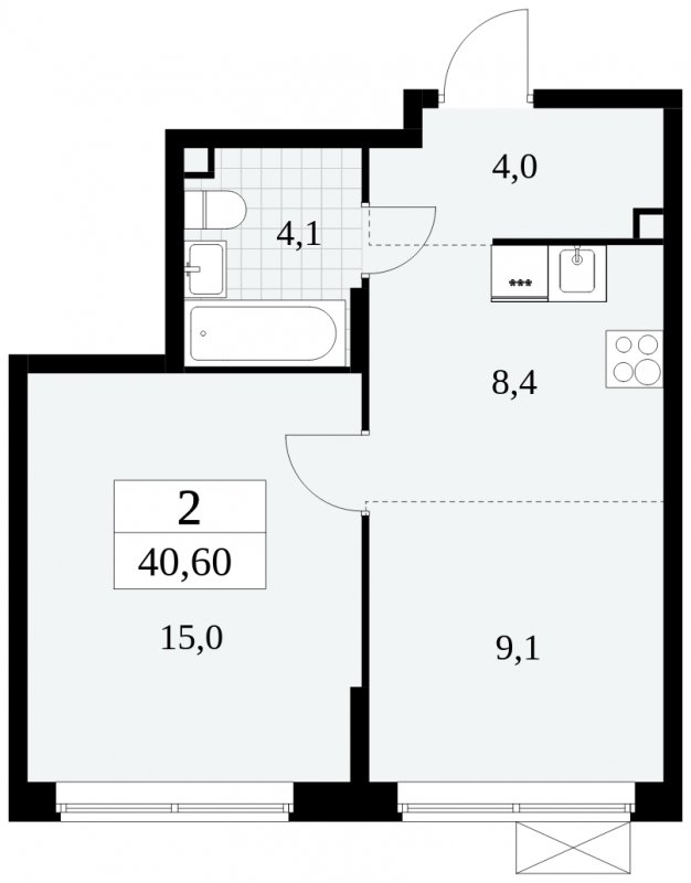 2-комнатная квартира (евро) с полной отделкой, 40.6 м2, 2 этаж, сдача 3 квартал 2024 г., ЖК Прокшино, корпус 6.4 - объявление 1663102 - фото №1