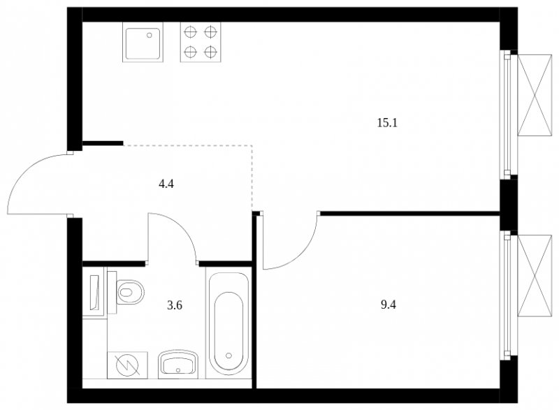 1-комнатная квартира с полной отделкой, 32.5 м2, 26 этаж, сдача 3 квартал 2024 г., ЖК Амурский парк, корпус 2 - объявление 1675571 - фото №1