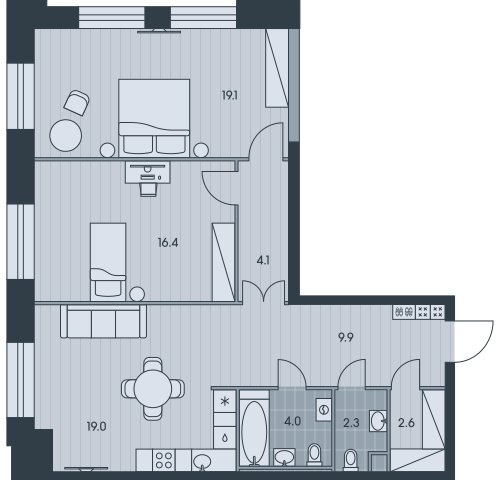 3-комнатная квартира (евро) без отделки, 77.4 м2, 29 этаж, сдача 3 квартал 2025 г., ЖК EVER, корпус 5 - объявление 2331748 - фото №1