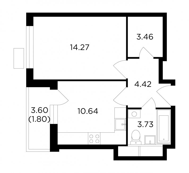 1-комнатная квартира без отделки, 38.32 м2, 9 этаж, сдача 4 квартал 2022 г., ЖК VESNA, корпус 3 - объявление 1747948 - фото №1