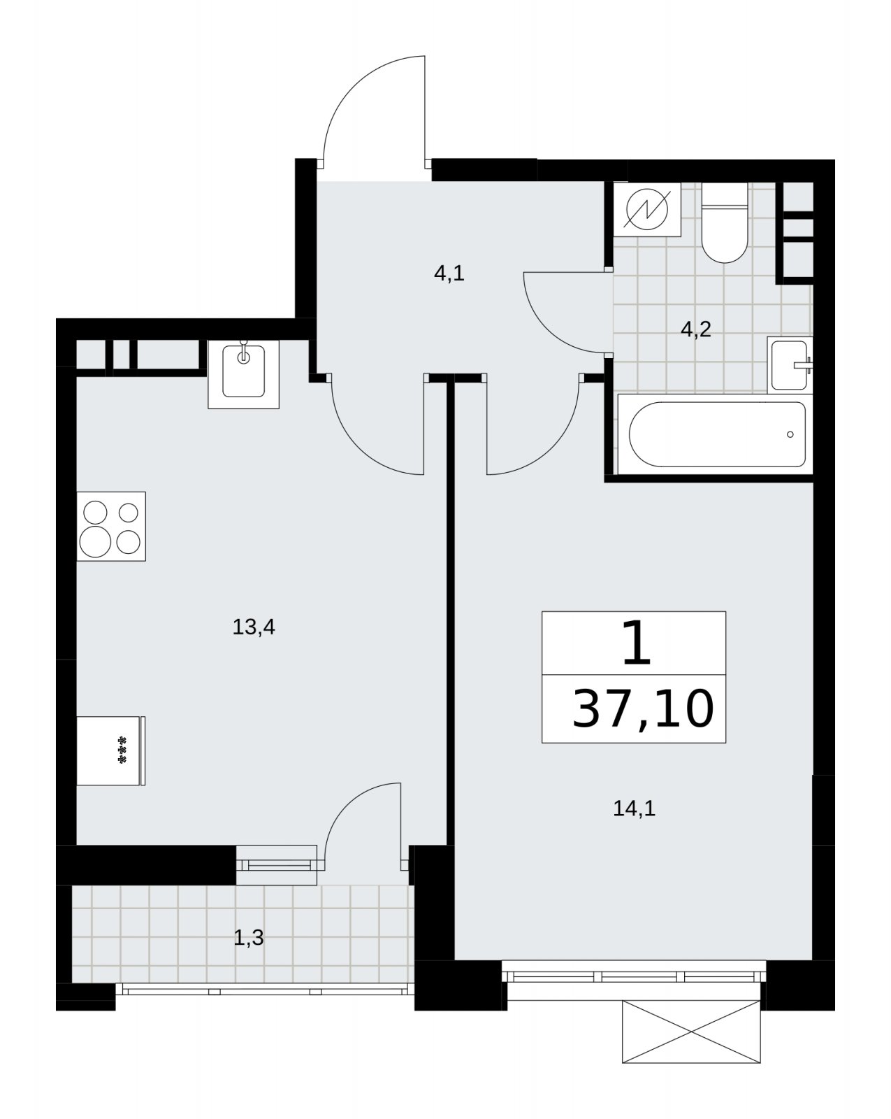 1-комнатная квартира с частичной отделкой, 37.1 м2, 8 этаж, сдача 4 квартал 2025 г., ЖК Скандинавия, корпус 28.4 - объявление 2202616 - фото №1