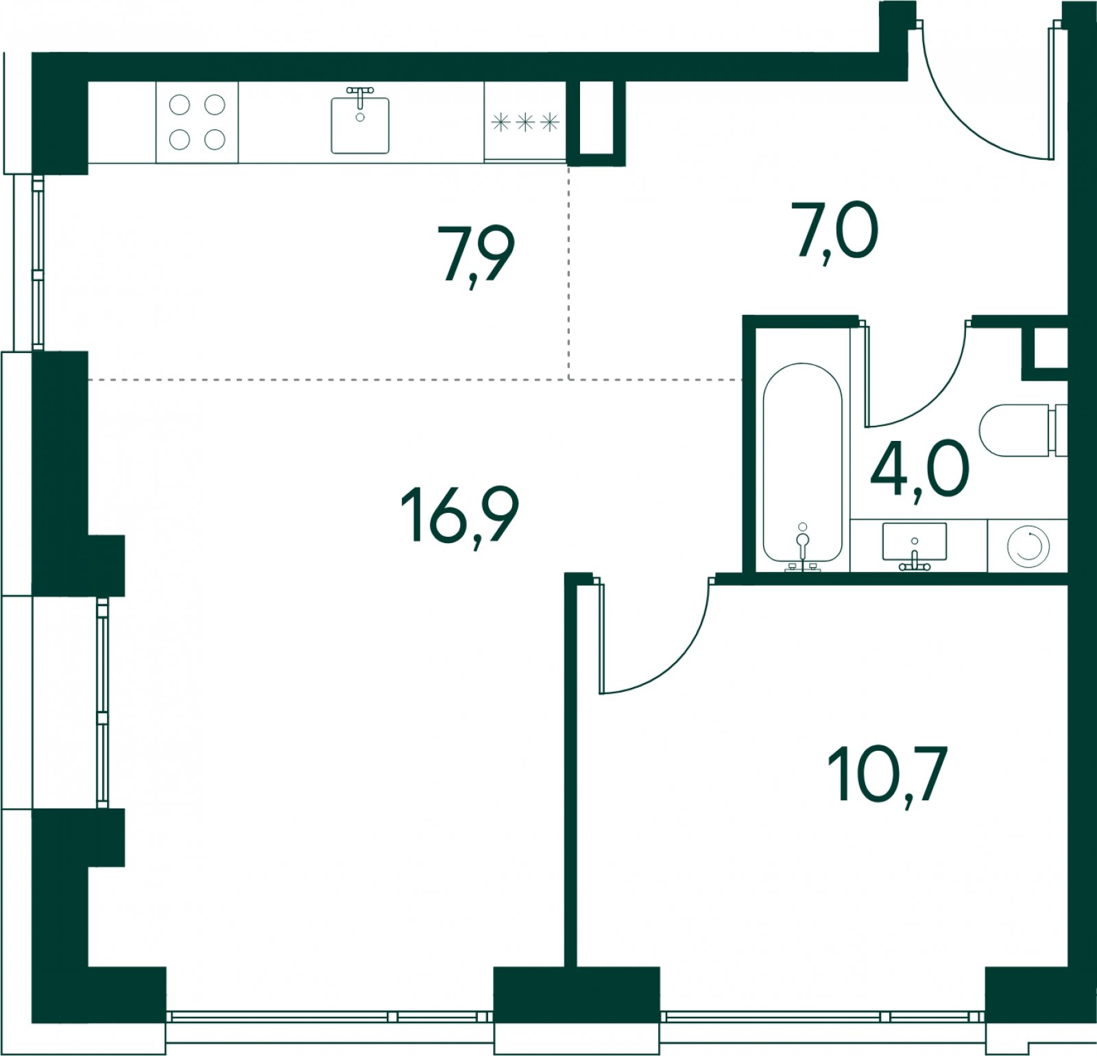 1-комнатная квартира без отделки, 46.5 м2, 3 этаж, сдача 2 квартал 2025 г., ЖК Клубный город на реке Primavera, корпус 7 квартала "Vivaldi" - объявление 2046745 - фото №1