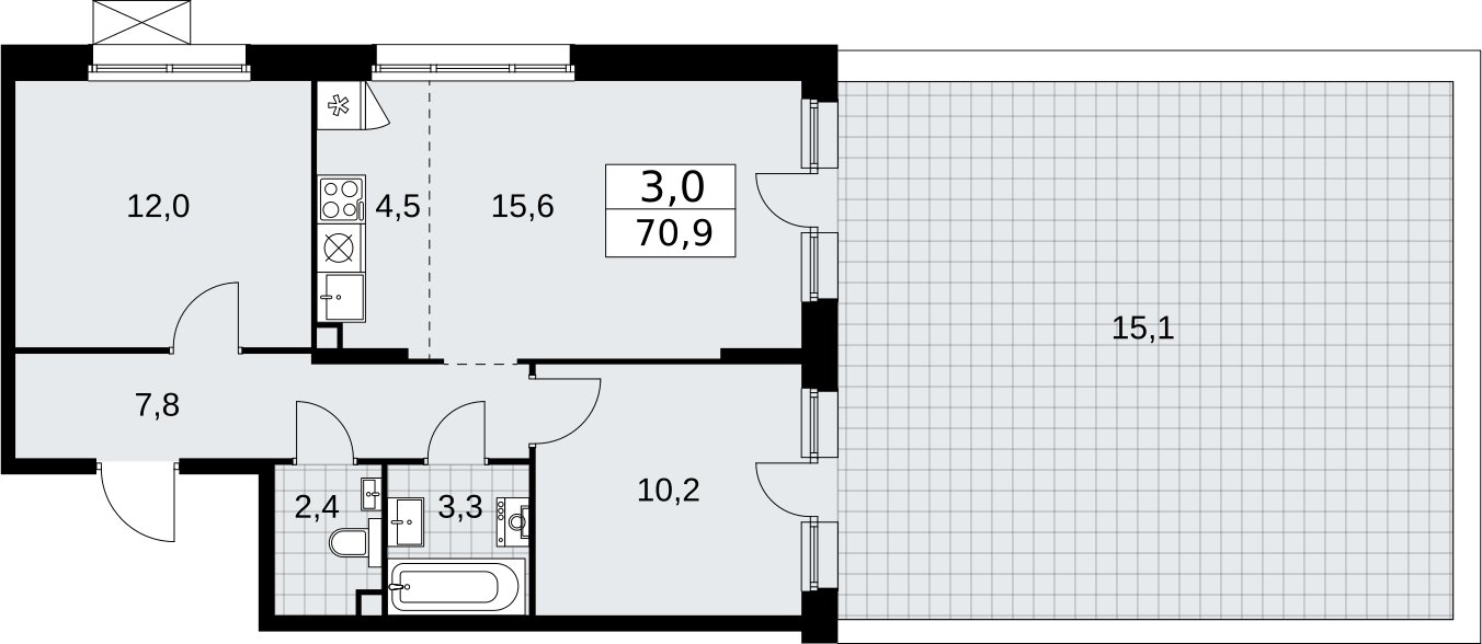 3-комнатная квартира с частичной отделкой, 70.9 м2, 2 этаж, сдача 2 квартал 2026 г., ЖК Прокшино, корпус 10.1.4 - объявление 2334144 - фото №1