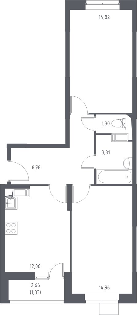 2-комнатная квартира с полной отделкой, 55.6 м2, 8 этаж, дом сдан, ЖК Томилино Парк, корпус 14 - объявление 1984679 - фото №1