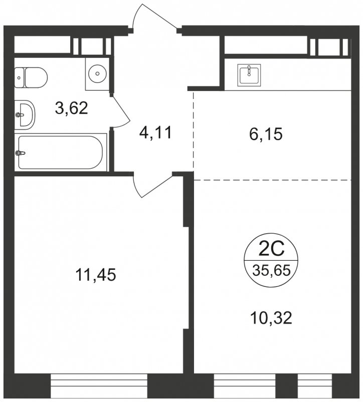 2-комнатная квартира с полной отделкой, 35.65 м2, 5 этаж, сдача 1 квартал 2023 г., ЖК Люберцы, корпус 63 - объявление 1662101 - фото №1