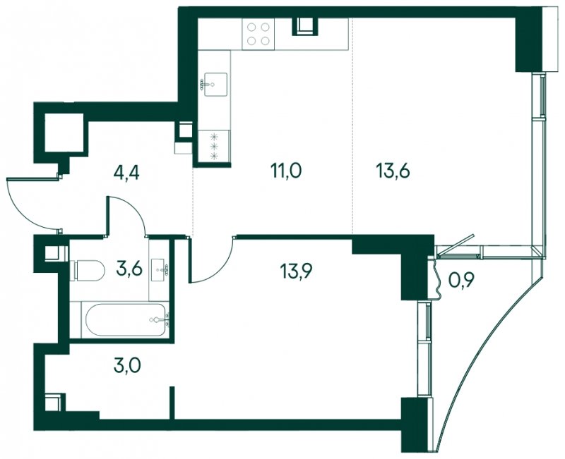 1-комнатная квартира без отделки, 50.4 м2, 4 этаж, сдача 2 квартал 2025 г., ЖК Клубный город на реке Primavera, корпус 2 квартала "Vivaldi" - объявление 1930697 - фото №1