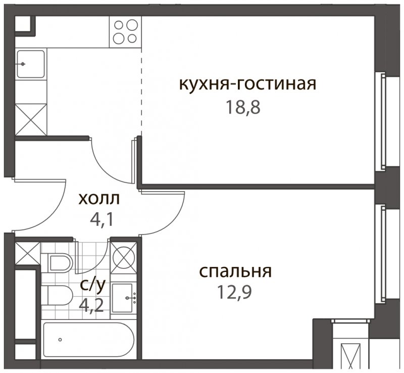 2-комнатная квартира (евро) без отделки, 40 м2, 7 этаж, дом сдан, ЖК HomeCity, корпус 1 - объявление 1762646 - фото №1
