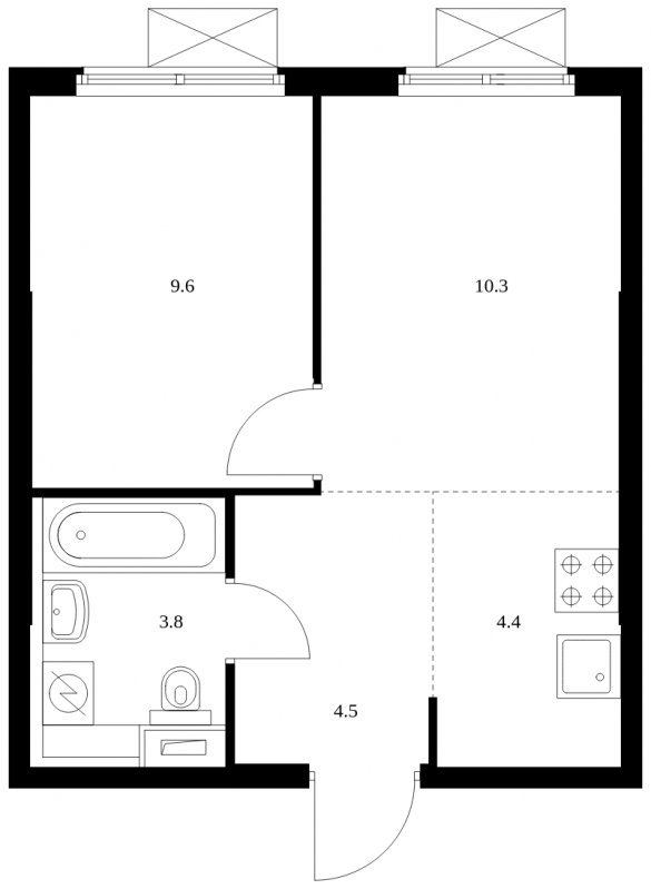 2-комнатная квартира (евро) с полной отделкой, 32.6 м2, 11 этаж, сдача 1 квартал 2025 г., ЖК Бунинские луга, корпус 3.8.1 - объявление 1850053 - фото №1