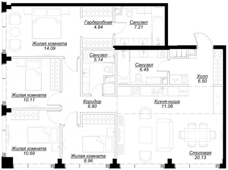 4-комнатная квартира с частичной отделкой, 111.77 м2, 47 этаж, сдача 4 квартал 2024 г., ЖК MOD, корпус Mod.M - объявление 1788570 - фото №1