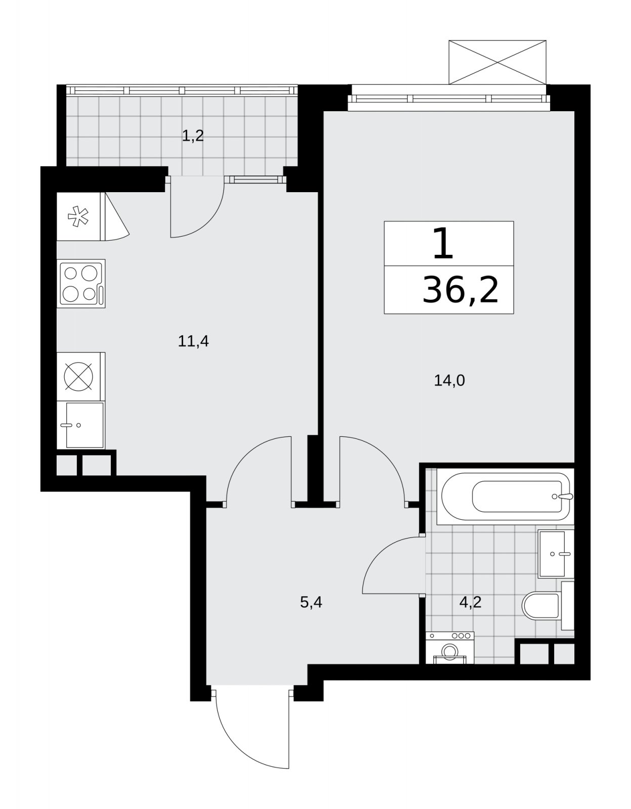 1-комнатная квартира без отделки, 36.2 м2, 4 этаж, сдача 1 квартал 2026 г., ЖК Деснаречье, корпус 4.2 - объявление 2263621 - фото №1