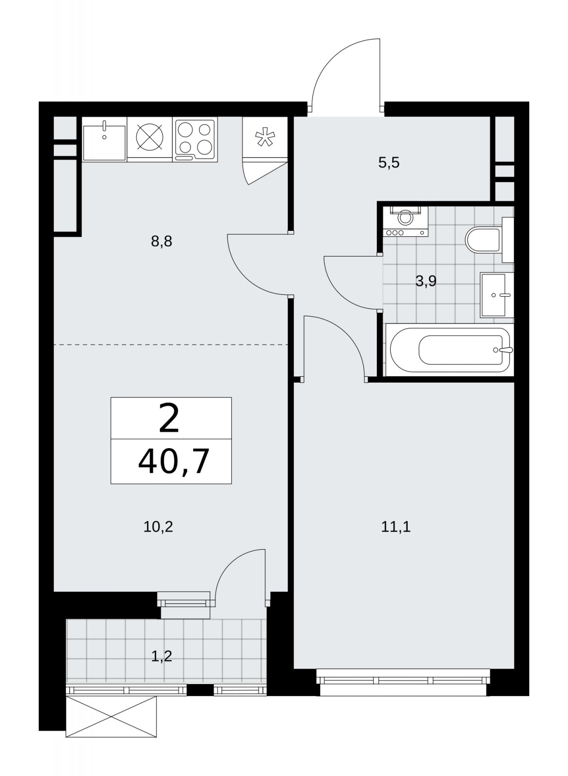 2-комнатная квартира (евро) без отделки, 40.7 м2, 13 этаж, сдача 1 квартал 2026 г., ЖК Скандинавия, корпус 37.2.2 - объявление 2254570 - фото №1