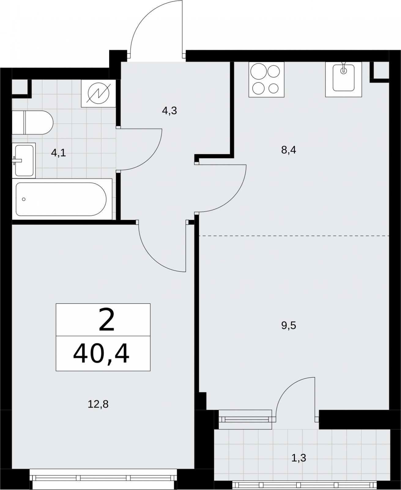 2-комнатная квартира (евро) с полной отделкой, 40.4 м2, 2 этаж, сдача 4 квартал 2026 г., ЖК Родные кварталы, корпус 1.2 - объявление 2317709 - фото №1