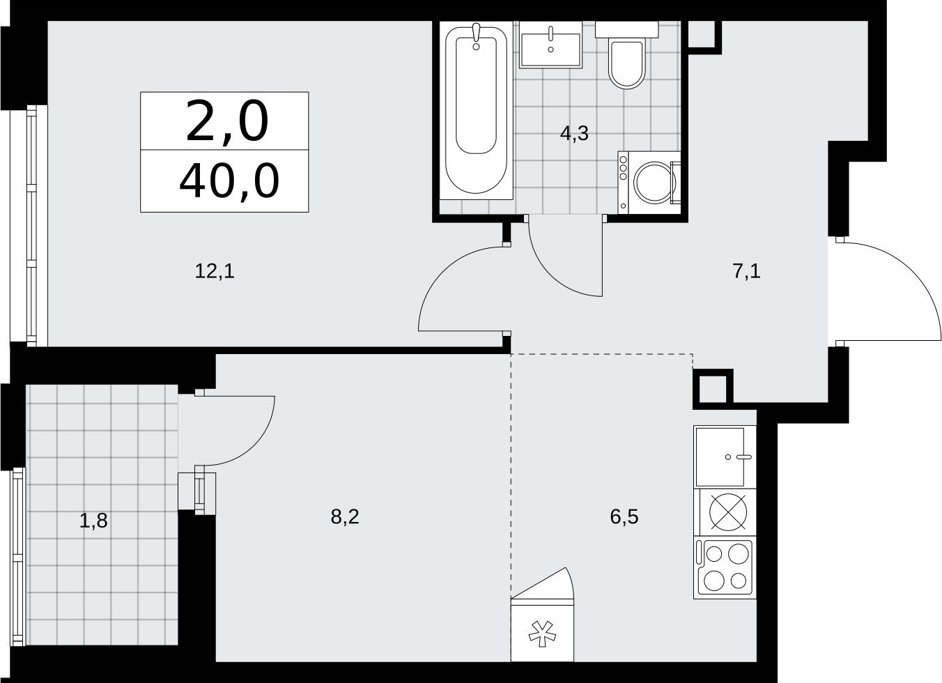 2-комнатная квартира (евро) с частичной отделкой, 40 м2, 2 этаж, сдача 2 квартал 2026 г., ЖК Дзен-кварталы, корпус 3.3 - объявление 2400222 - фото №1