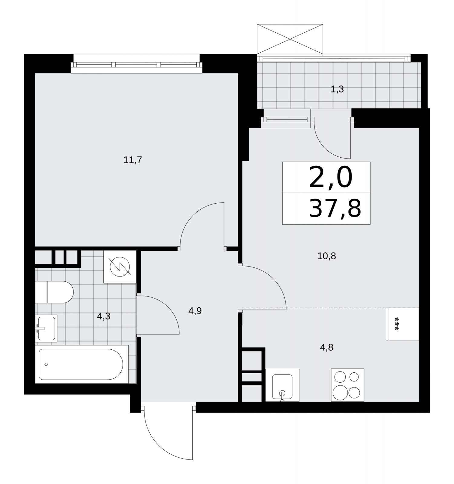 2-комнатная квартира (евро) с частичной отделкой, 37.8 м2, 5 этаж, сдача 1 квартал 2026 г., ЖК Скандинавия, корпус 37.1.1 - объявление 2216288 - фото №1