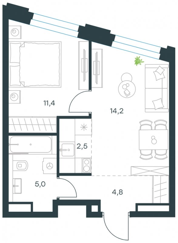 2-комнатная квартира с частичной отделкой, 37.9 м2, 24 этаж, сдача 4 квартал 2023 г., ЖК Level Нагатинская, корпус В - объявление 1699544 - фото №1