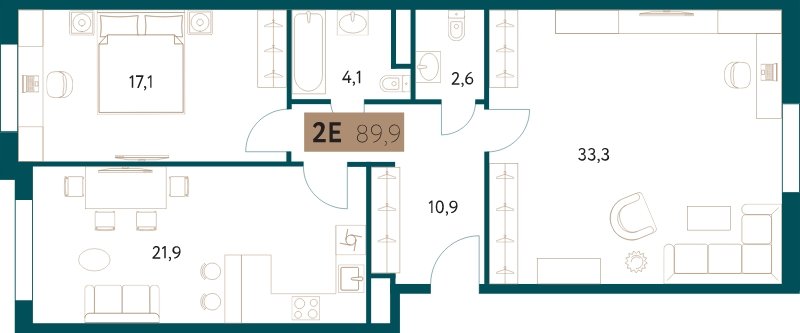 2-комнатная квартира 89.8 м2, 5 этаж, дом сдан, ЖК Настоящее, корпус 3 - объявление 1984383 - фото №1
