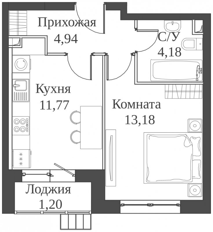 1-комнатная квартира с частичной отделкой, 35.27 м2, 2 этаж, сдача 2 квартал 2023 г., ЖК Аквилон Митино, корпус 4 - объявление 1651585 - фото №1