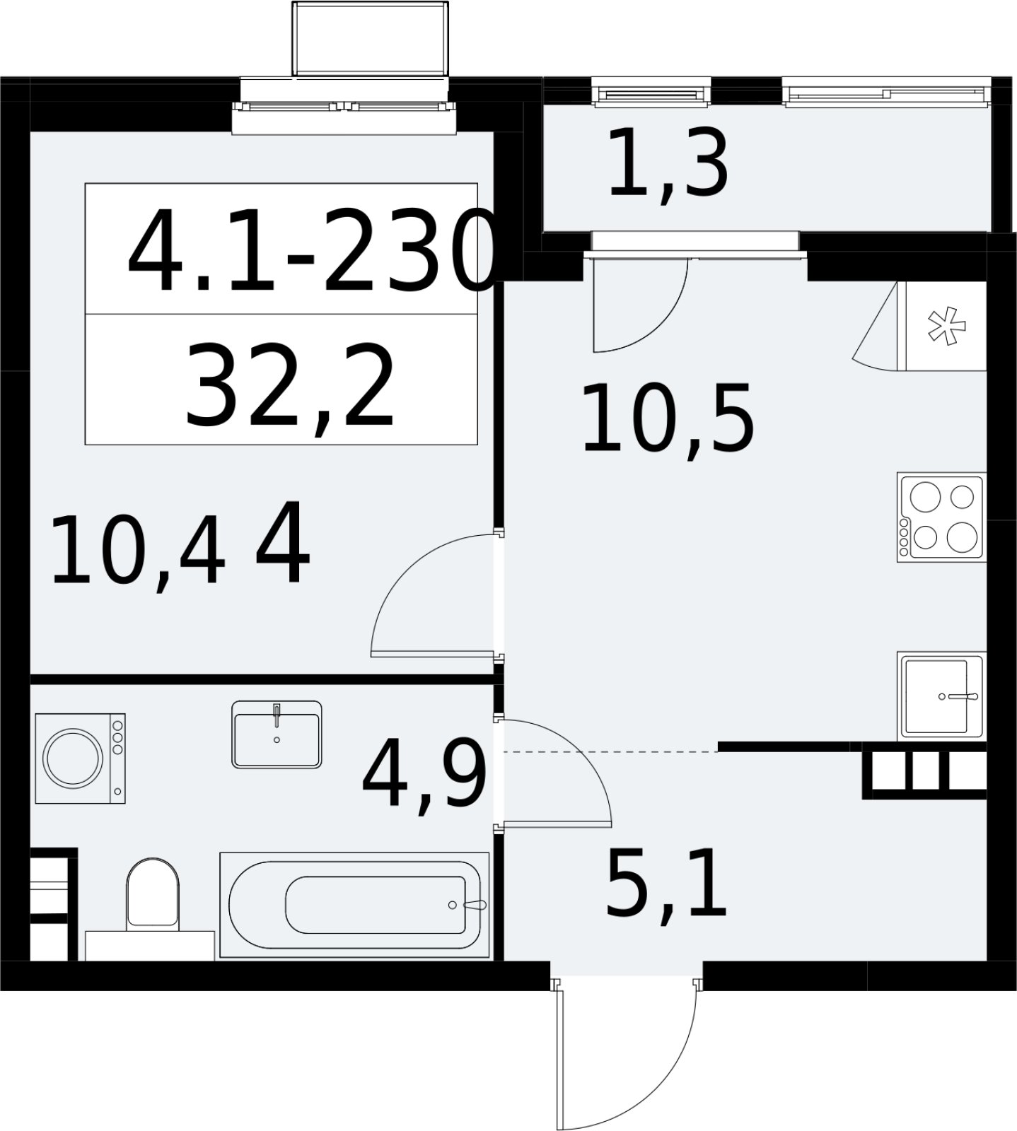 1-комнатная квартира с полной отделкой, 32.2 м2, 6 этаж, сдача 2 квартал 2027 г., ЖК Южные сады, корпус 4.1.2 - объявление 2392748 - фото №1