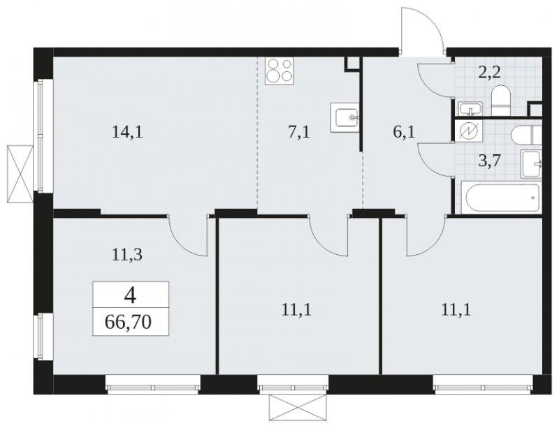 4-комнатная квартира (евро) без отделки, 66.7 м2, 2 этаж, сдача 1 квартал 2025 г., ЖК Прокшино, корпус 5.1.4 - объявление 1811002 - фото №1