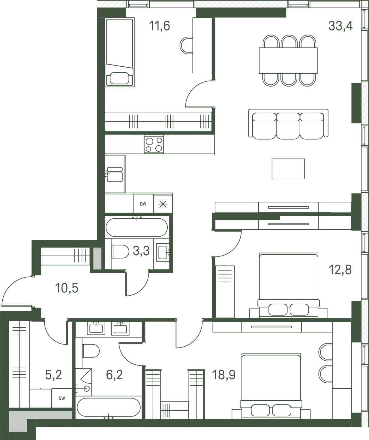 3-комнатная квартира с частичной отделкой, 101.9 м2, 6 этаж, сдача 1 квартал 2027 г., ЖК Moments, корпус 2.1 - объявление 2276074 - фото №1