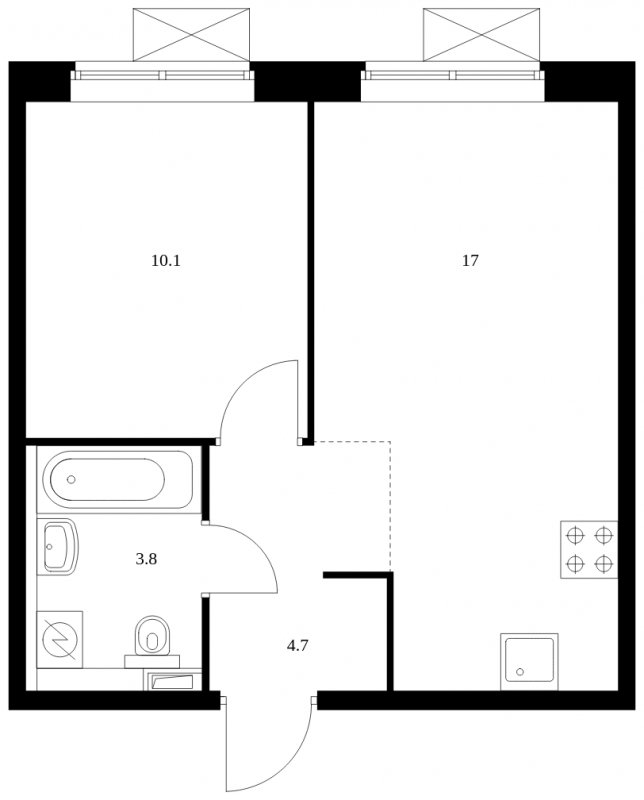 1-комнатная квартира с полной отделкой, 35.6 м2, 14 этаж, сдача 4 квартал 2023 г., ЖК Восточное Бутово, корпус 16 - объявление 1672639 - фото №1