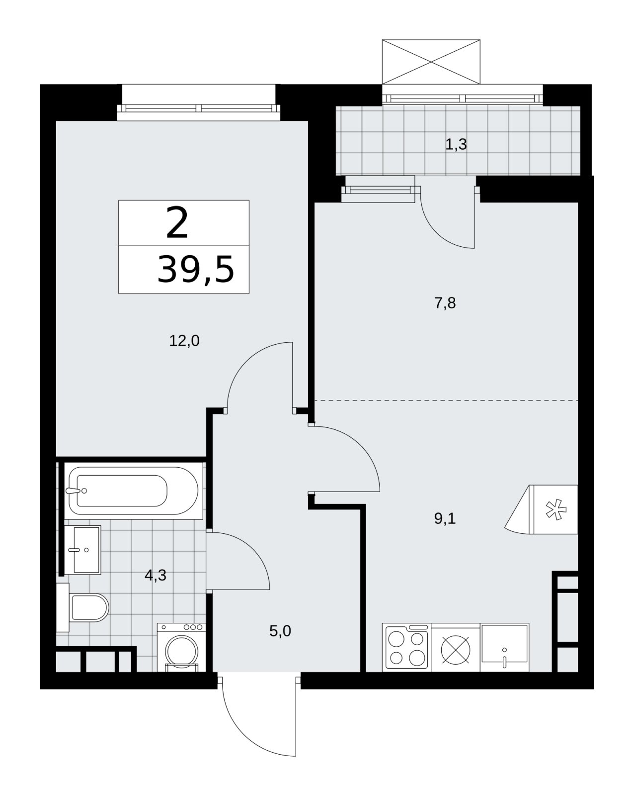 2-комнатная квартира (евро) без отделки, 39.5 м2, 9 этаж, сдача 2 квартал 2026 г., ЖК Скандинавия, корпус 25.5 - объявление 2283715 - фото №1