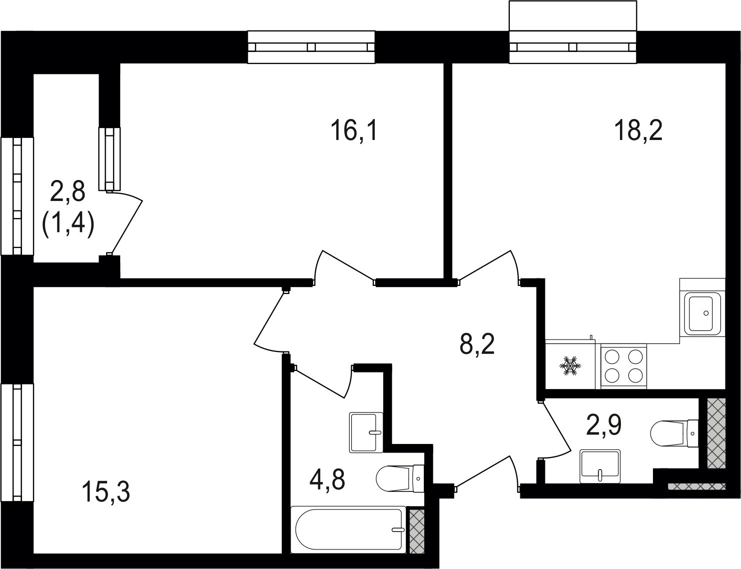 2-комнатная квартира без отделки, 67.5 м2, 4 этаж, сдача 3 квартал 2024 г., ЖК Михалковский, корпус 3 - объявление 2397134 - фото №1