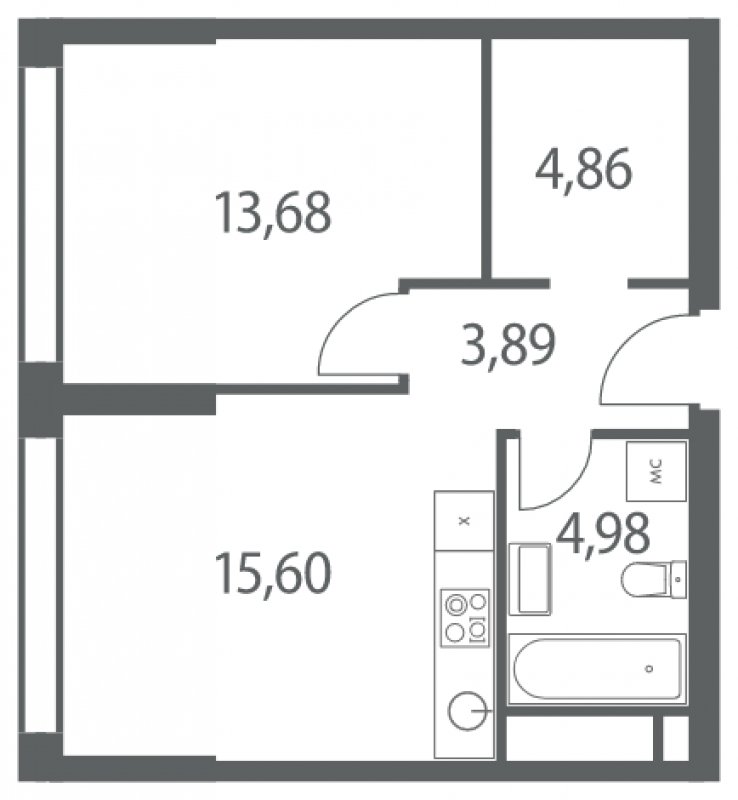 1-комнатная квартира 43.01 м2, 19 этаж, сдача 4 квартал 2022 г., ЖК Headliner, корпус 9 - объявление 1943063 - фото №1