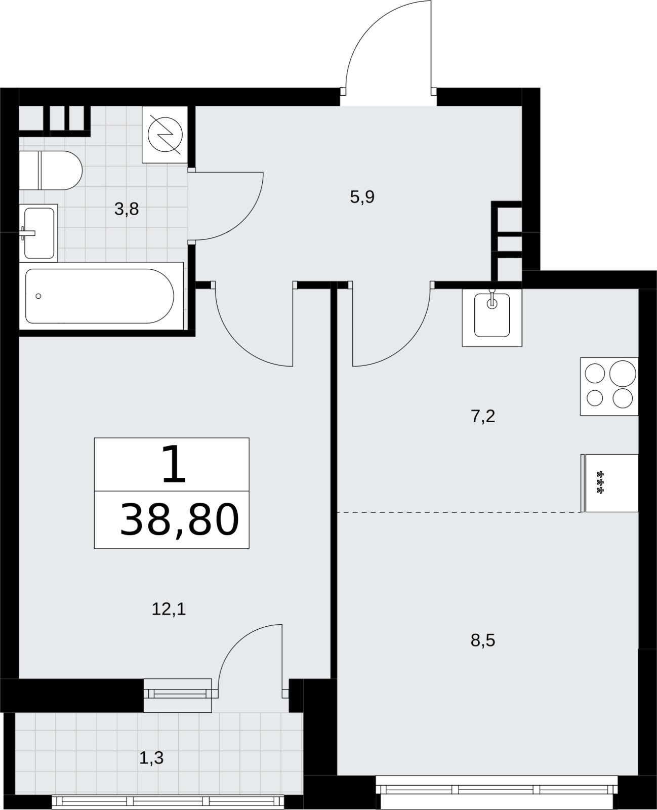 2-комнатная квартира (евро) с полной отделкой, 38.8 м2, 4 этаж, сдача 4 квартал 2026 г., ЖК Родные кварталы, корпус 3.3 - объявление 2378557 - фото №1