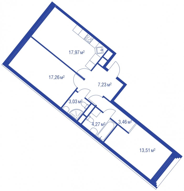 2-комнатная квартира без отделки, 66.73 м2, 10 этаж, сдача 4 квартал 2023 г., ЖК iLove, корпус 3 - объявление 1445959 - фото №1