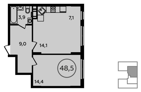 2-комнатная квартира (евро) без отделки, 48.8 м2, 2 этаж, дом сдан, ЖК Испанские кварталы, корпус 2.1 - объявление 1290546 - фото №1