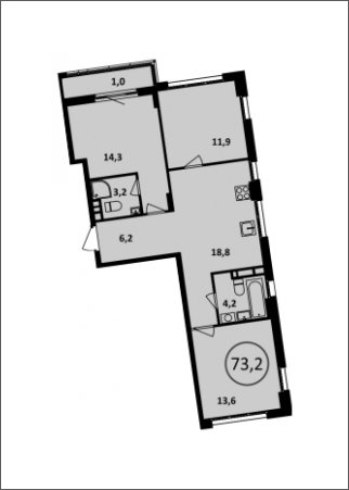 3-комнатная квартира без отделки, 73.2 м2, 12 этаж, сдача 4 квартал 2022 г., ЖК Испанские кварталы, корпус 5.2 - объявление 1409329 - фото №1