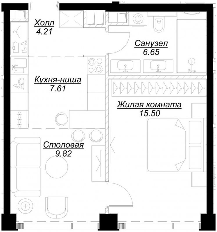 1-комнатная квартира с частичной отделкой, 43.7 м2, 33 этаж, сдача 4 квартал 2024 г., ЖК MOD, корпус Mod.M - объявление 1788326 - фото №1
