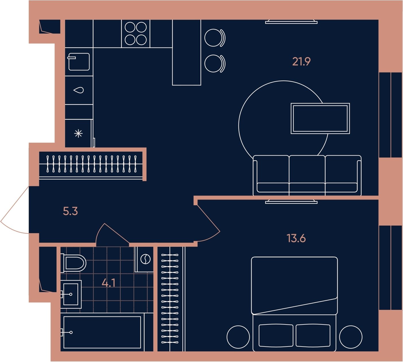 2-комнатная квартира (евро) с частичной отделкой, 44.9 м2, 15 этаж, сдача 3 квартал 2026 г., ЖК ERA, корпус 2 - объявление 2283111 - фото №1