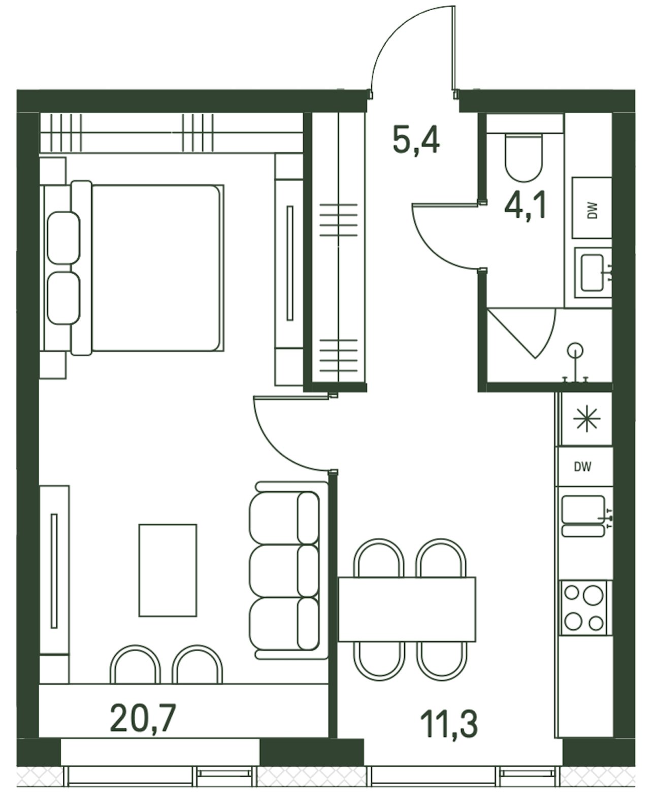 1-комнатная квартира с частичной отделкой, 41.5 м2, 23 этаж, сдача 1 квартал 2027 г., ЖК Moments, корпус 2.1 - объявление 2267491 - фото №1