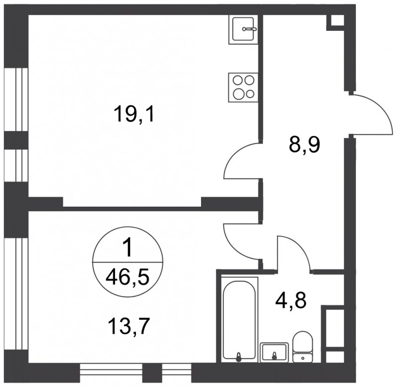1-комнатная квартира с полной отделкой, 46.5 м2, 1 этаж, сдача 3 квартал 2025 г., ЖК город-парк Переделкино Ближнее, корпус 17-3 - объявление 1822372 - фото №1