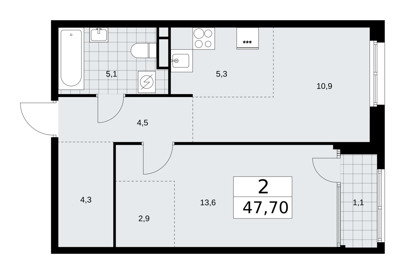 2-комнатная квартира (евро) с частичной отделкой, 47.7 м2, 10 этаж, сдача 1 квартал 2026 г., ЖК Дом на Зорге, корпус 25 - объявление 2221076 - фото №1