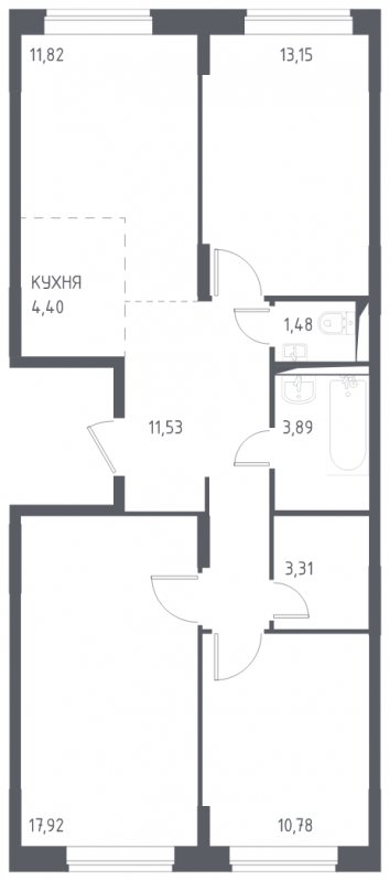 4-комнатная квартира с полной отделкой, 78.28 м2, 7 этаж, сдача 2 квартал 2023 г., ЖК Остафьево, корпус 11.1 - объявление 1693743 - фото №1