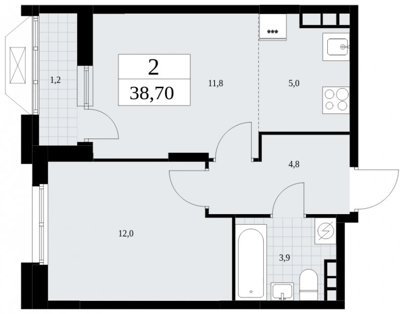 2-комнатная квартира (евро) без отделки, 38.7 м2, 6 этаж, сдача 1 квартал 2025 г., ЖК Бунинские кварталы, корпус 1.3 - объявление 1834686 - фото №1