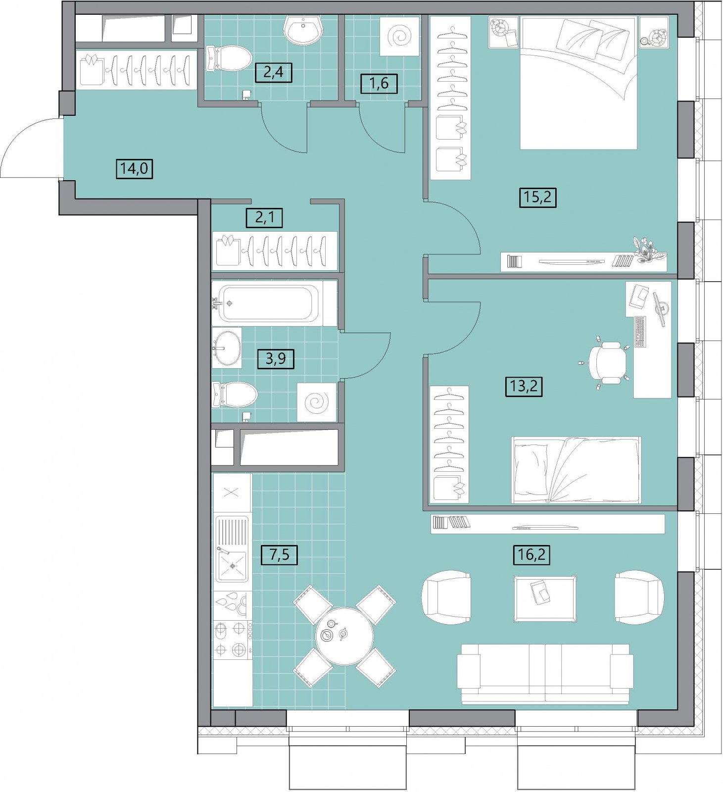 2-комнатная квартира без отделки, 76.9 м2, 20 этаж, дом сдан, ЖК Вестердам, корпус 3 - объявление 2176879 - фото №1
