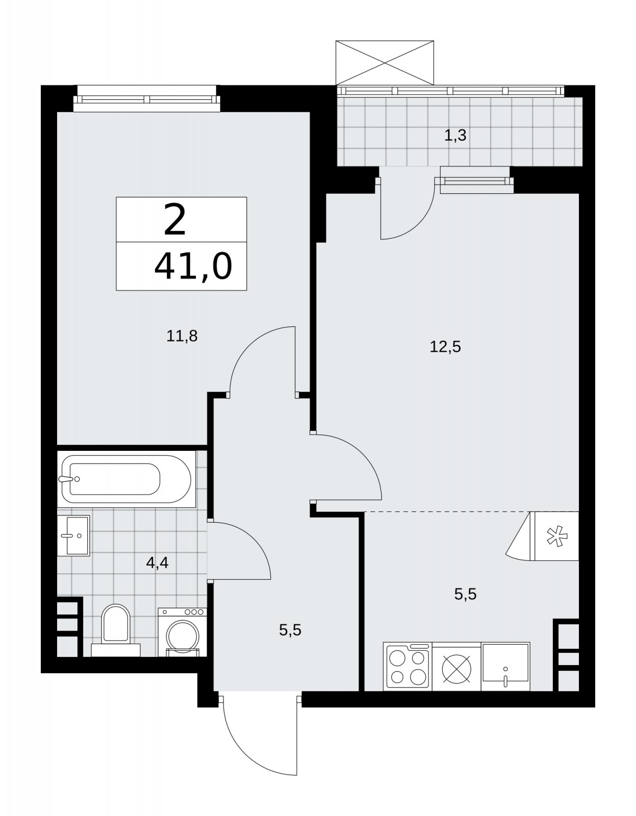 2-комнатная квартира (евро) без отделки, 41 м2, 5 этаж, сдача 1 квартал 2026 г., ЖК Прокшино, корпус 11.2.1 - объявление 2269851 - фото №1