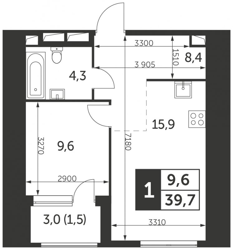 1-комнатная квартира с полной отделкой, 39.7 м2, 26 этаж, сдача 4 квартал 2023 г., ЖК Архитектор, корпус 2 - объявление 1680284 - фото №1