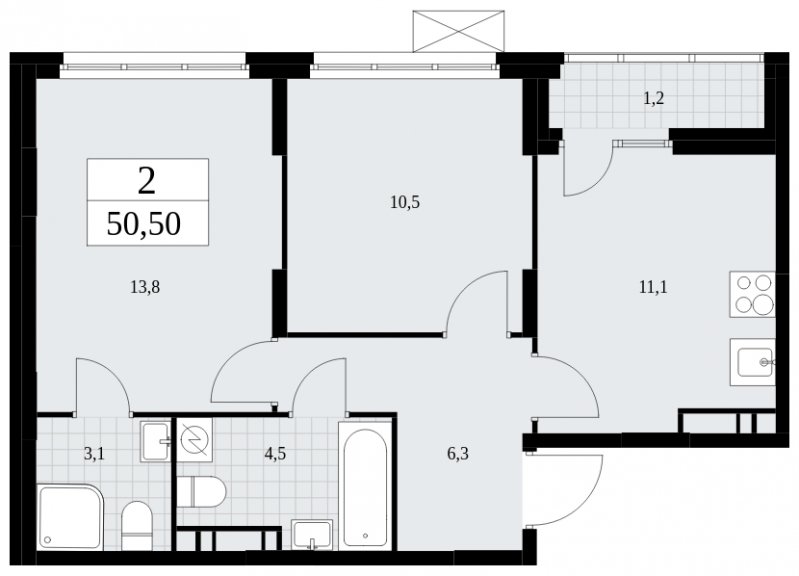 2-комнатная квартира с полной отделкой, 50.5 м2, 9 этаж, сдача 4 квартал 2024 г., ЖК Скандинавия, корпус 35.1.1 - объявление 1780159 - фото №1