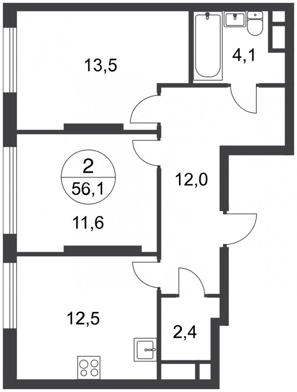 2-комнатная квартира с полной отделкой, 56.1 м2, 17 этаж, сдача 3 квартал 2025 г., ЖК город-парк Переделкино Ближнее, корпус 17-3 - объявление 2230306 - фото №1